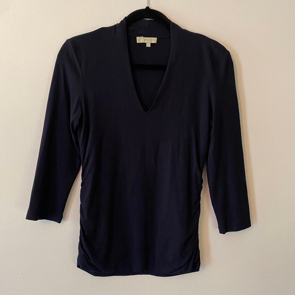 Hobbs London Maternity Navy Blue Rouched 3/4 Sleeve Top Women's size Small